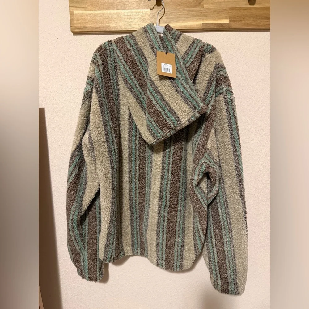 Stussy Men's Striped Crewneck Sweater in Taupe, Brown & Teal - Picture 2 of 3